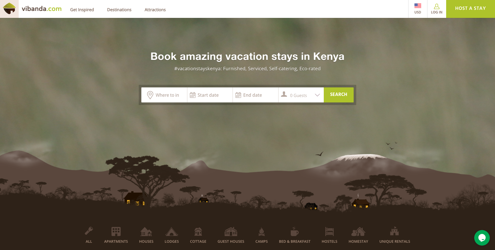 Vibanda online booking software homepage